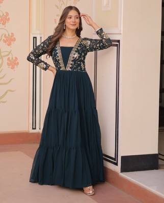 Rama festive wear designer faux blooming georgette sequins & zari embroidered work readymade suit 2