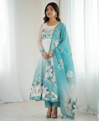 Multi festive wear designer heavy pure soft organza silk  readymade suit 1