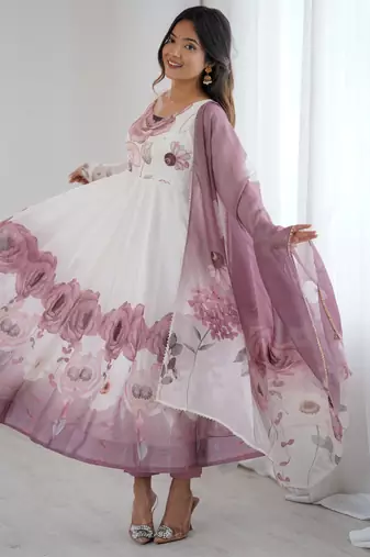 Multi festive wear designer heavy pure soft organza silk  readymade suit
