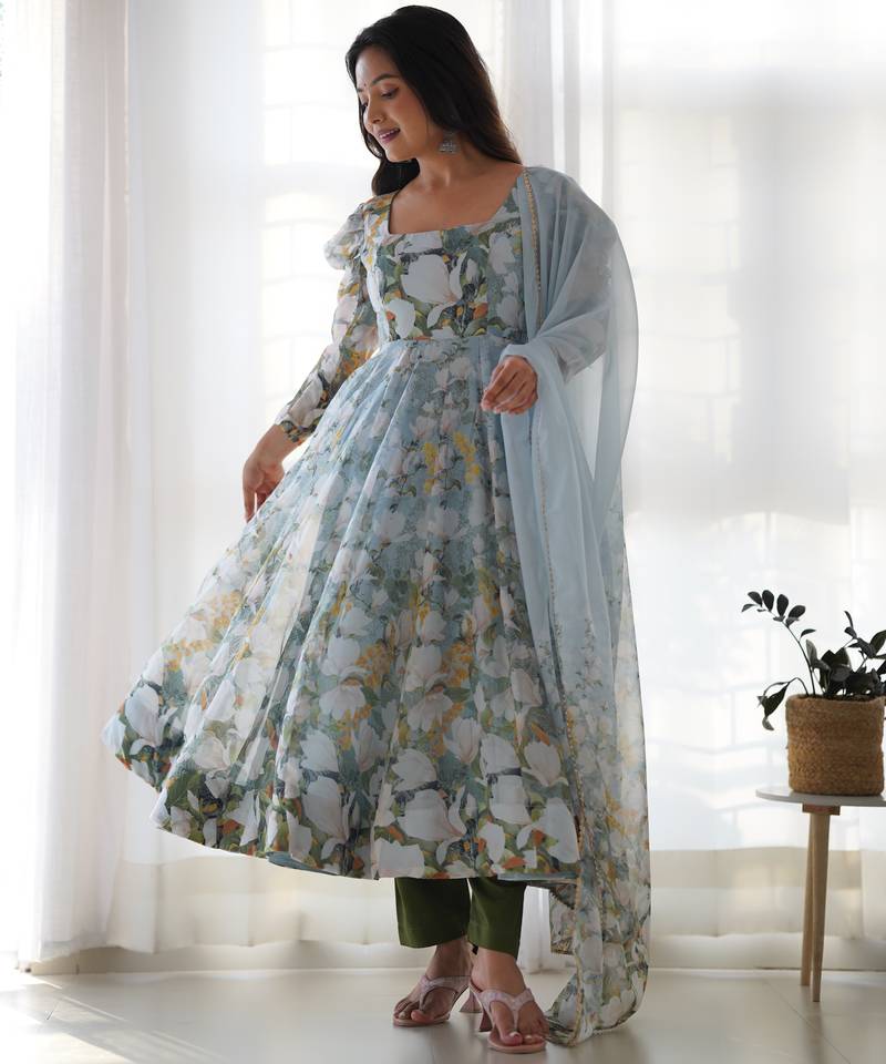 Multi festive wear designer heavy pure soft organza silk  readymade suit