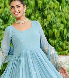 Lavender festive wear designer faux georgette embroidered work readymade suit