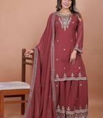 Pink festive wear designer fox georgette coding sequence embroidery work readymade suit