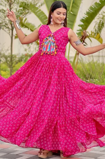 Pink festive wear designer faux georgette embroidery thread work with real mirror work readymade suit