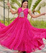 Pink festive wear designer faux georgette embroidery thread work with real mirror work readymade suit