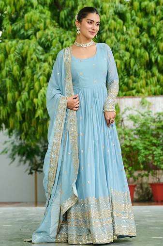 Lavender festive wear designer faux georgette embroidered work readymade suit