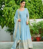 Lavender festive wear designer faux georgette embroidered work readymade suit