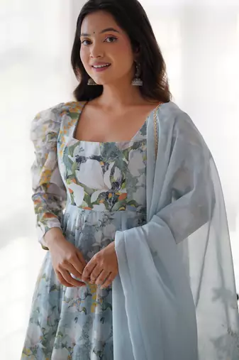 Multi festive wear designer heavy pure soft organza silk  readymade suit