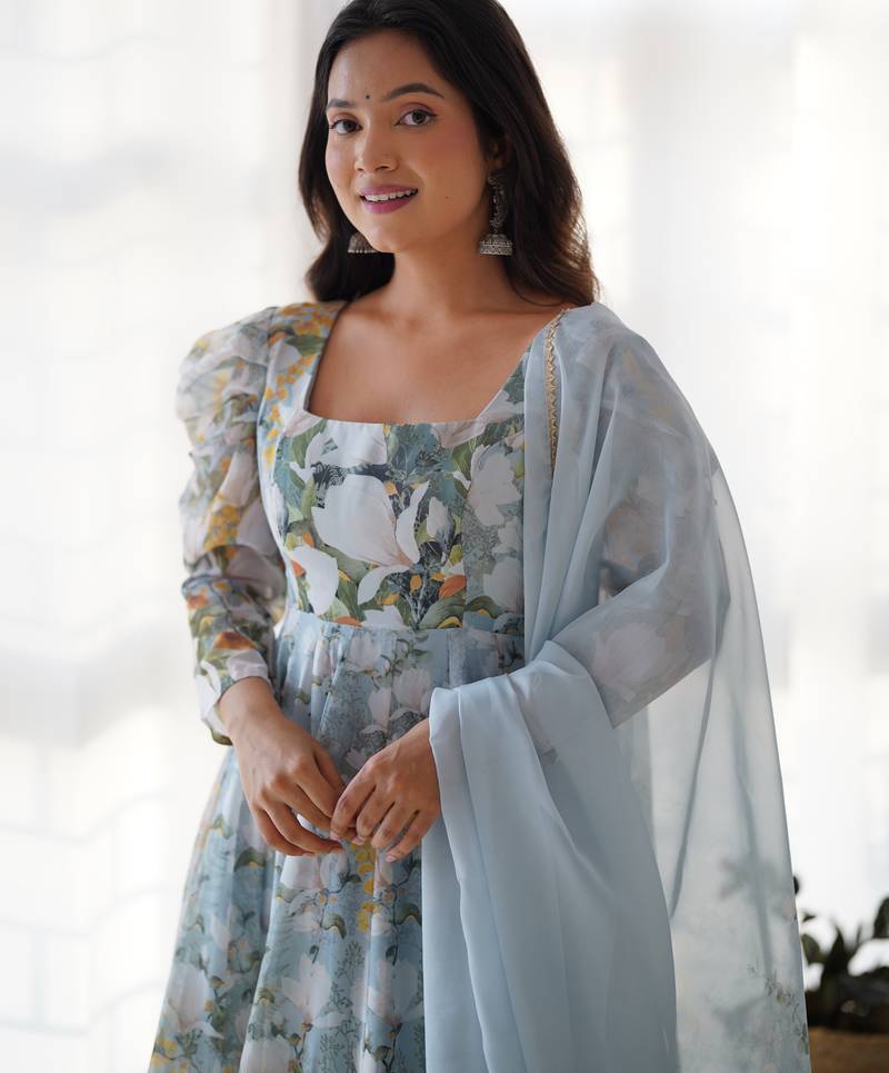 Multi festive wear designer heavy pure soft organza silk  readymade suit