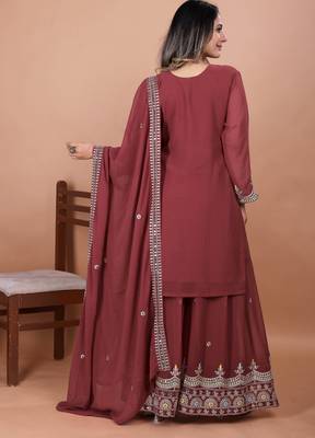 Pink festive wear designer fox georgette coding sequence embroidery work readymade suit 2