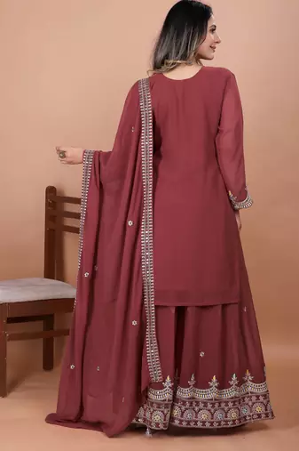 Pink festive wear designer fox georgette coding sequence embroidery work readymade suit