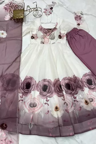 Multi festive wear designer heavy pure soft organza silk  readymade suit