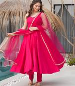 Rani pink festive wear designer heavy pure roman silk  readymade suit