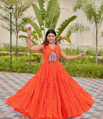 Orange festive wear designer faux georgette embroidery thread work with real mirror work readymade suit