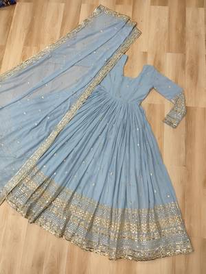 Lavender festive wear designer faux georgette embroidered work readymade suit 4