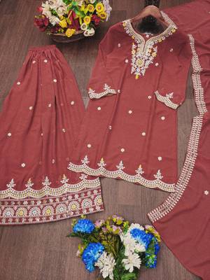 Pink festive wear designer fox georgette coding sequence embroidery work readymade suit 4