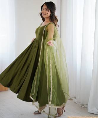 Mehendi festive wear designer heavy pure roman silk  readymade suit 2