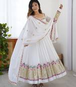 White festive wear designer heavy georgette heavy multi thread embroidery sequence work readymade suit
