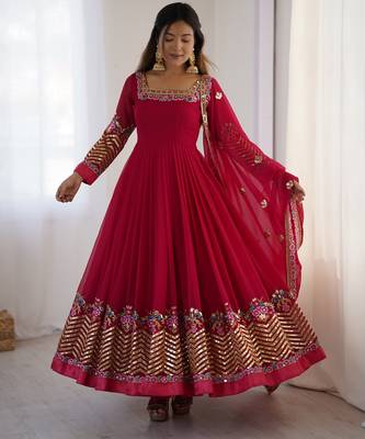 Pink festive wear designer heavy georgette heavy multi thread embroidery sequence work readymade suit 1