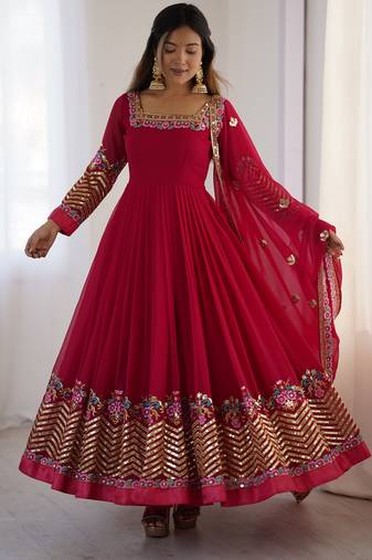 Pink festive wear designer heavy georgette heavy multi thread embroidery sequence work readymade suit