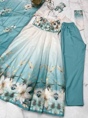 Multi festive wear designer heavy pure soft organza silk  readymade suit 4