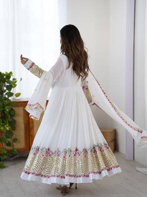 White festive wear designer heavy georgette heavy multi thread embroidery sequence work readymade suit 2