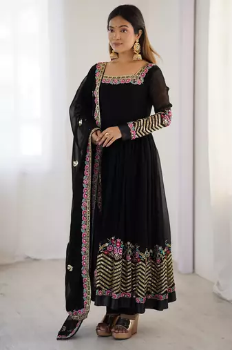 Black festive wear designer heavy georgette heavy multi thread embroidery sequence work readymade suit
