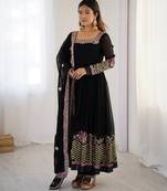 Black festive wear designer heavy georgette heavy multi thread embroidery sequence work readymade suit