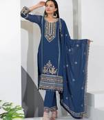 Blue festive wear designer fox georgette sequence embroidery work readymade suit