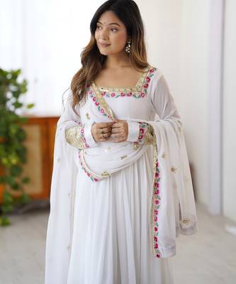 White festive wear designer heavy georgette heavy multi thread embroidery sequence work readymade suit 3