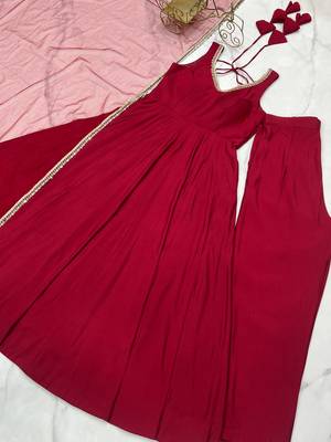 Maroon festive wear designer heavy pure roman silk  readymade suit 4