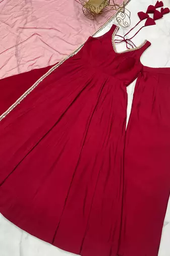 Maroon festive wear designer heavy pure roman silk  readymade suit