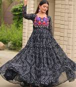 Black festive wear designer faux georgette embroidery thread work with real mirror & codi lace readymade suit