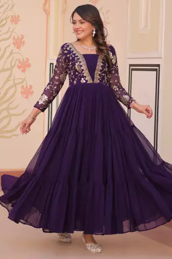 Wine festive wear designer faux blooming georgette sequins & zari embroidered work readymade suit