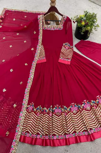 Pink festive wear designer heavy georgette heavy multi thread embroidery sequence work readymade suit