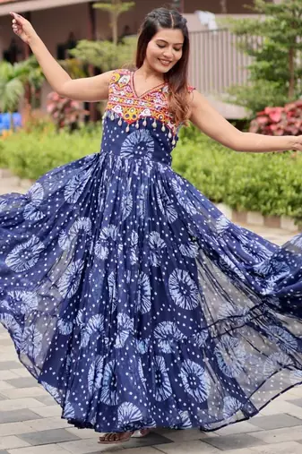 Blue festive wear designer faux georgette gamathi work with real mirror with original codi lece readymade suit