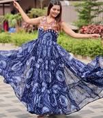 Blue festive wear designer faux georgette gamathi work with real mirror with original codi lece readymade suit