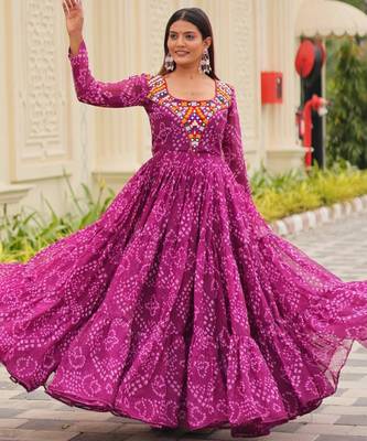 Purple festive wear designer faux georgette gamathi work with real mirror readymade suit 1