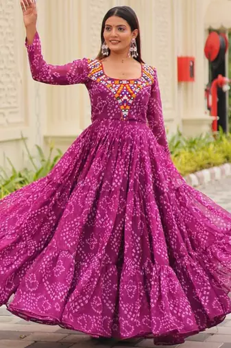 Purple festive wear designer faux georgette gamathi work with real mirror readymade suit