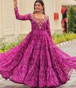 Purple festive wear designer faux georgette gamathi work with real mirror readymade suit