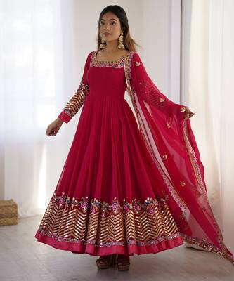 Pink festive wear designer heavy georgette heavy multi thread embroidery sequence work readymade suit 3