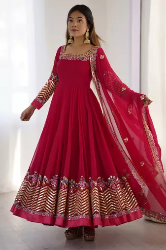 Pink festive wear designer heavy georgette heavy multi thread embroidery sequence work readymade suit