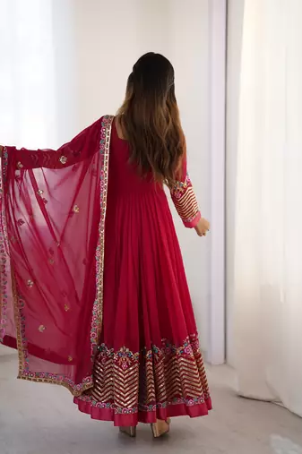 Pink festive wear designer heavy georgette heavy multi thread embroidery sequence work readymade suit