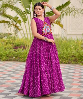 Purple festive wear designer faux georgette embroidery thread work with real mirror work readymade suit 2