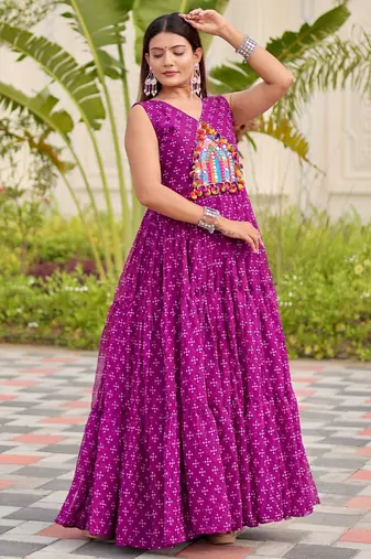 Purple festive wear designer faux georgette embroidery thread work with real mirror work readymade suit