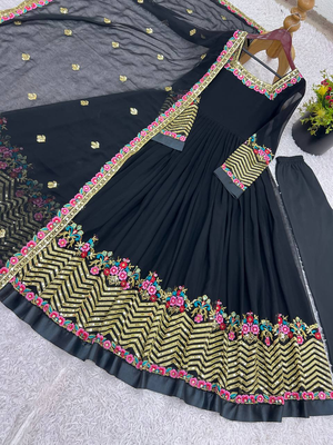 Black festive wear designer heavy georgette heavy multi thread embroidery sequence work readymade suit 2