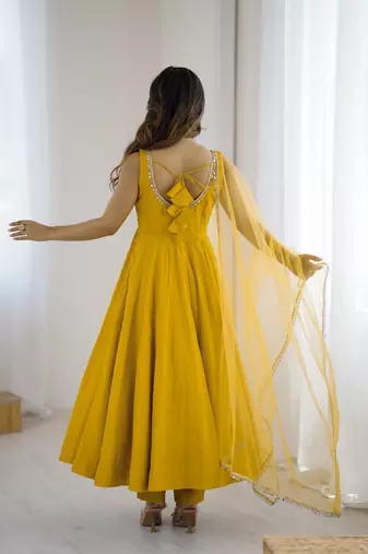 Yellow festive wear designer heavy pure roman silk  readymade suit