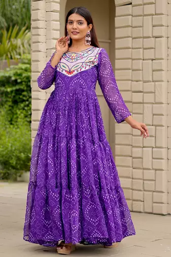 Purple festive wear designer faux georgette embroidery thread work with real mirror work readymade suit