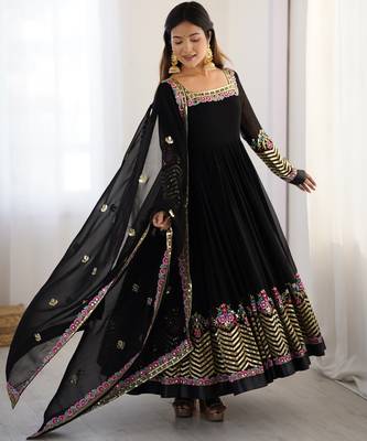 Black festive wear designer heavy georgette heavy multi thread embroidery sequence work readymade suit 3