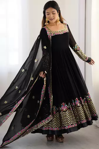 Black festive wear designer heavy georgette heavy multi thread embroidery sequence work readymade suit