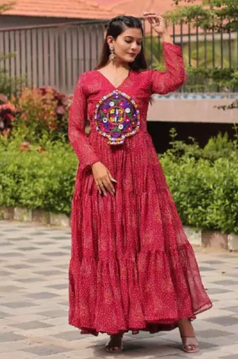 Maroon festive wear designer faux georgette gamathi work with real mirror work readymade suit